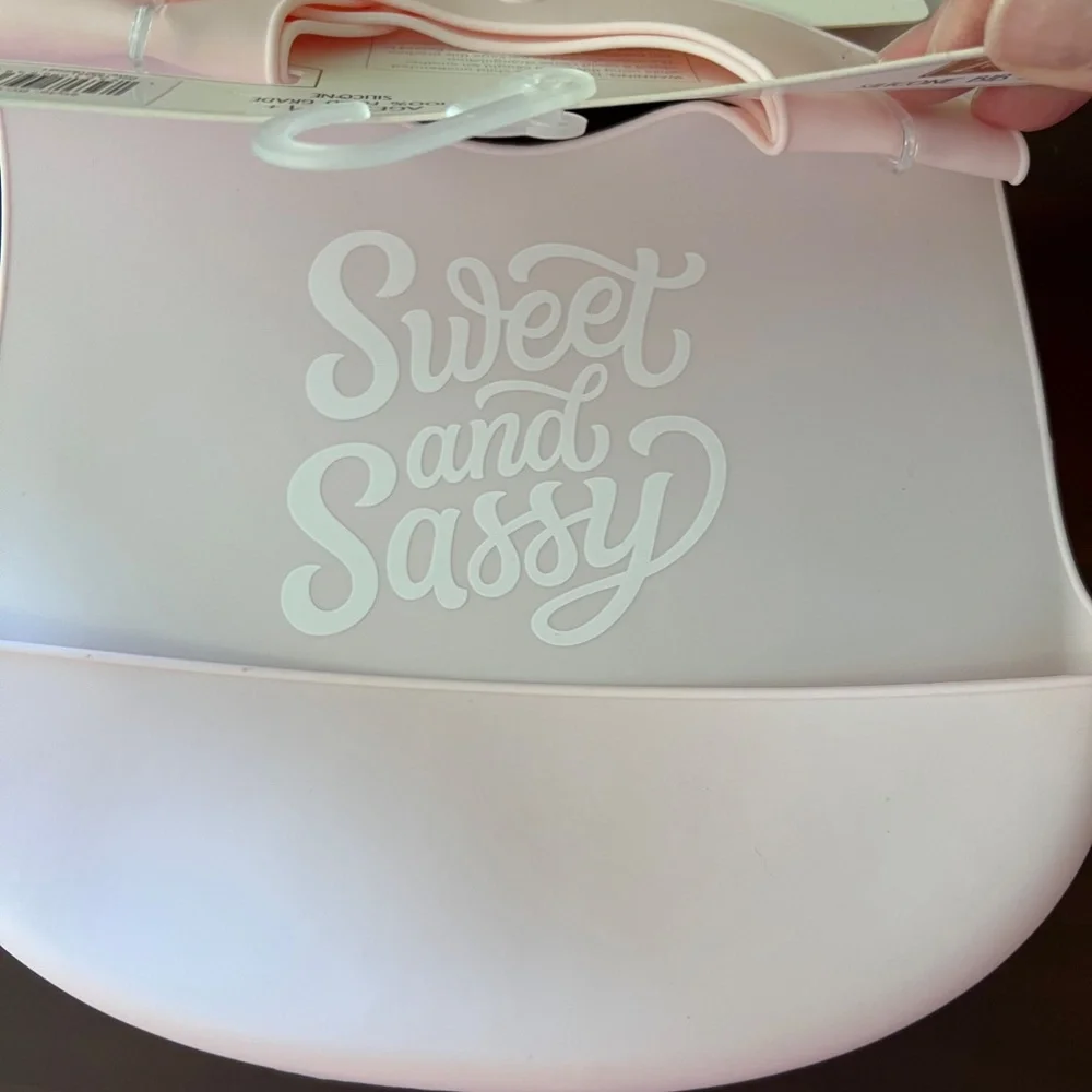 NWT Two Bibs - Sweet and Sassy Candy Cane Silicone Bib Set